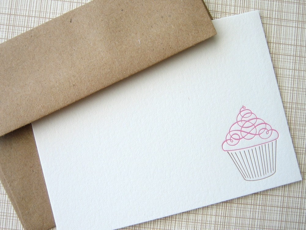Cupcake Letterpress Stationery - Set of 6 Flat Notes