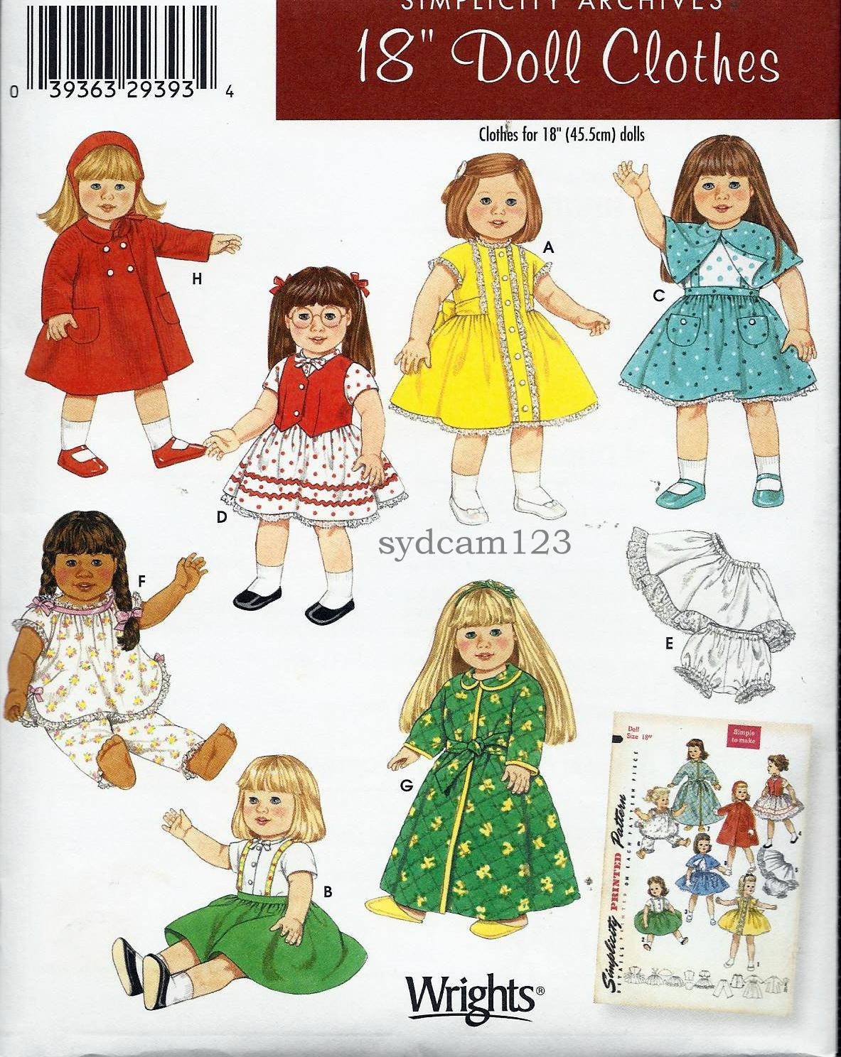 Retro 18 Inch Doll Clothing Wardrobe...Dress Cape Coat Hat Robe...Simplicity 4347 UNCUT