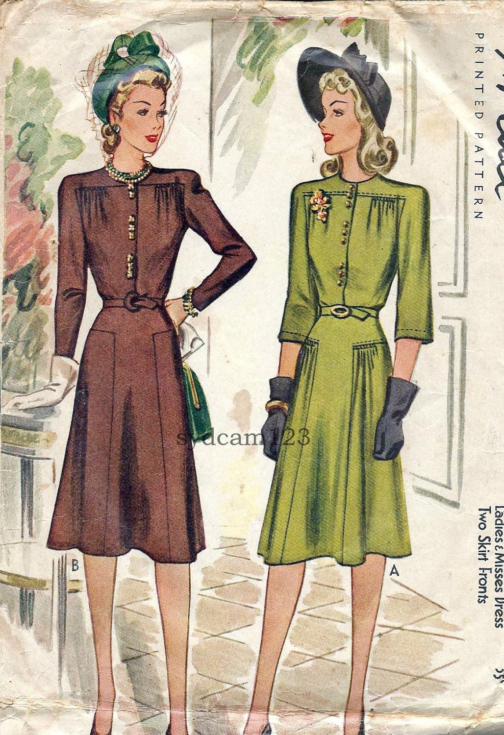 Vintage 1940s Shirtwaist Dress Pattern Gathered Upper by sydcam123