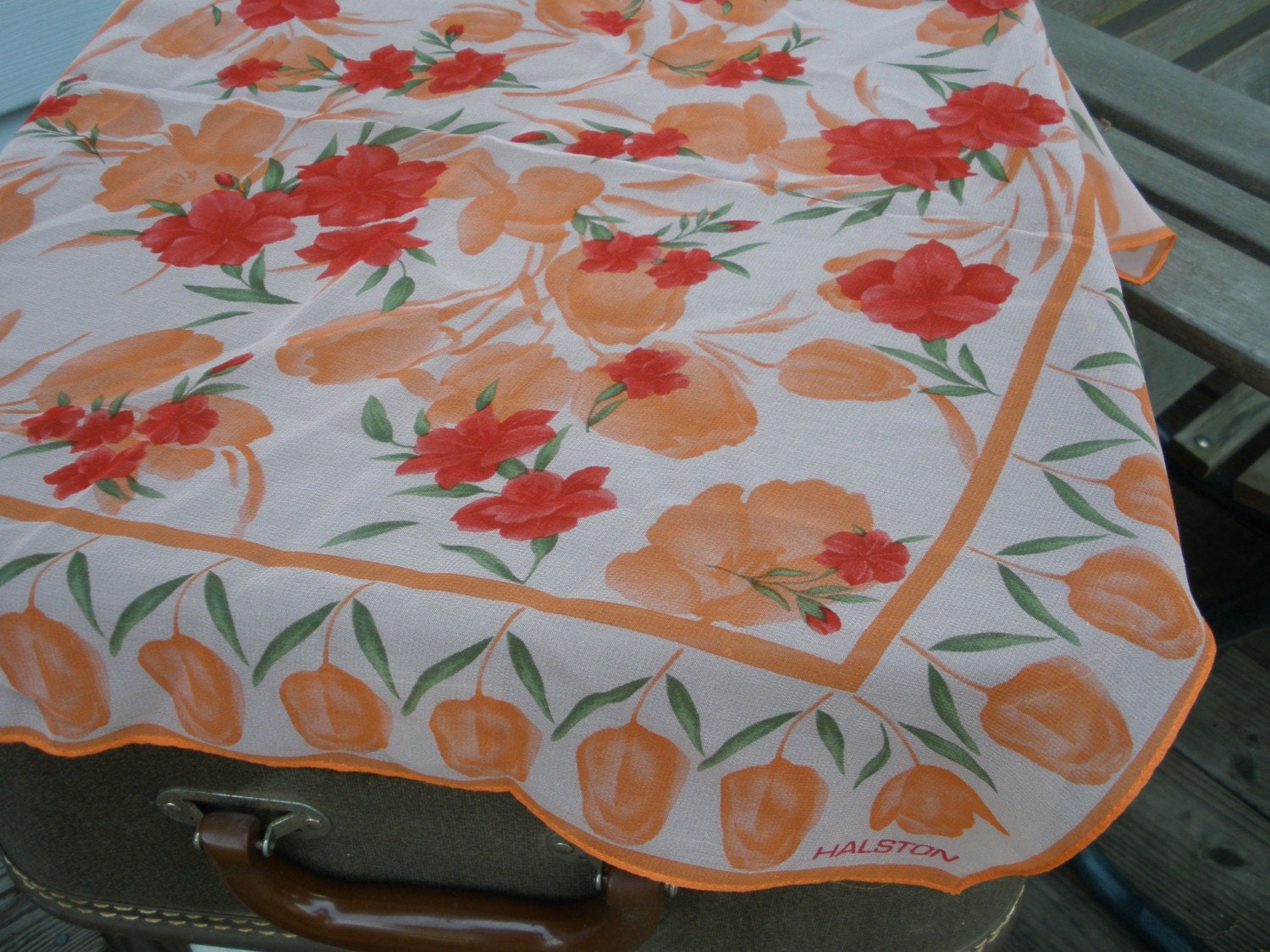 Vintage Orange, Red and Green Scarf by Halston
