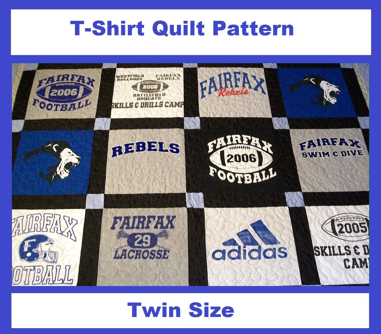 Tshirt Quilt Pattern PDF - E-Book - How to Make a T-Shirt Quilt - Twin Size