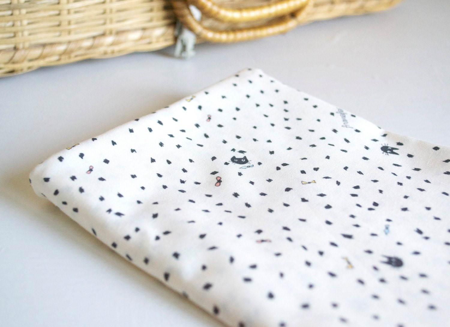 Black kitten dots - Original Design Cotton Fabric - Yardage