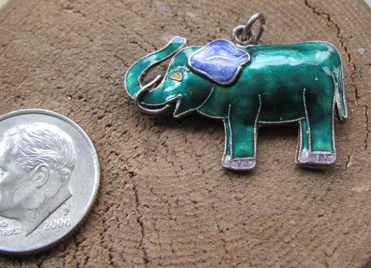 PRICE REDUCED Vintage Antique Gorgeously Detailed SUPERB Elephant Charm wth Enamel over Silver Finish