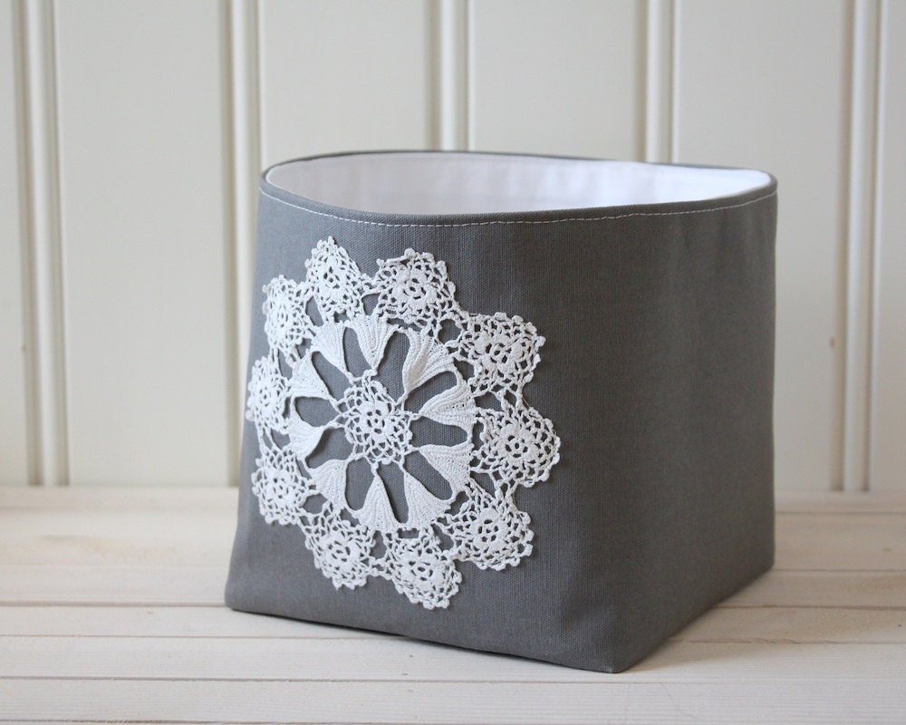 small storage bin, grey and white