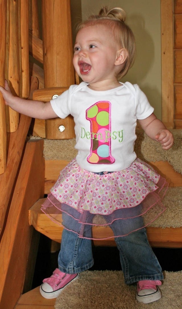 First Birthday Shirt or Bodysuit with applique Number and Embroidered Name, custom