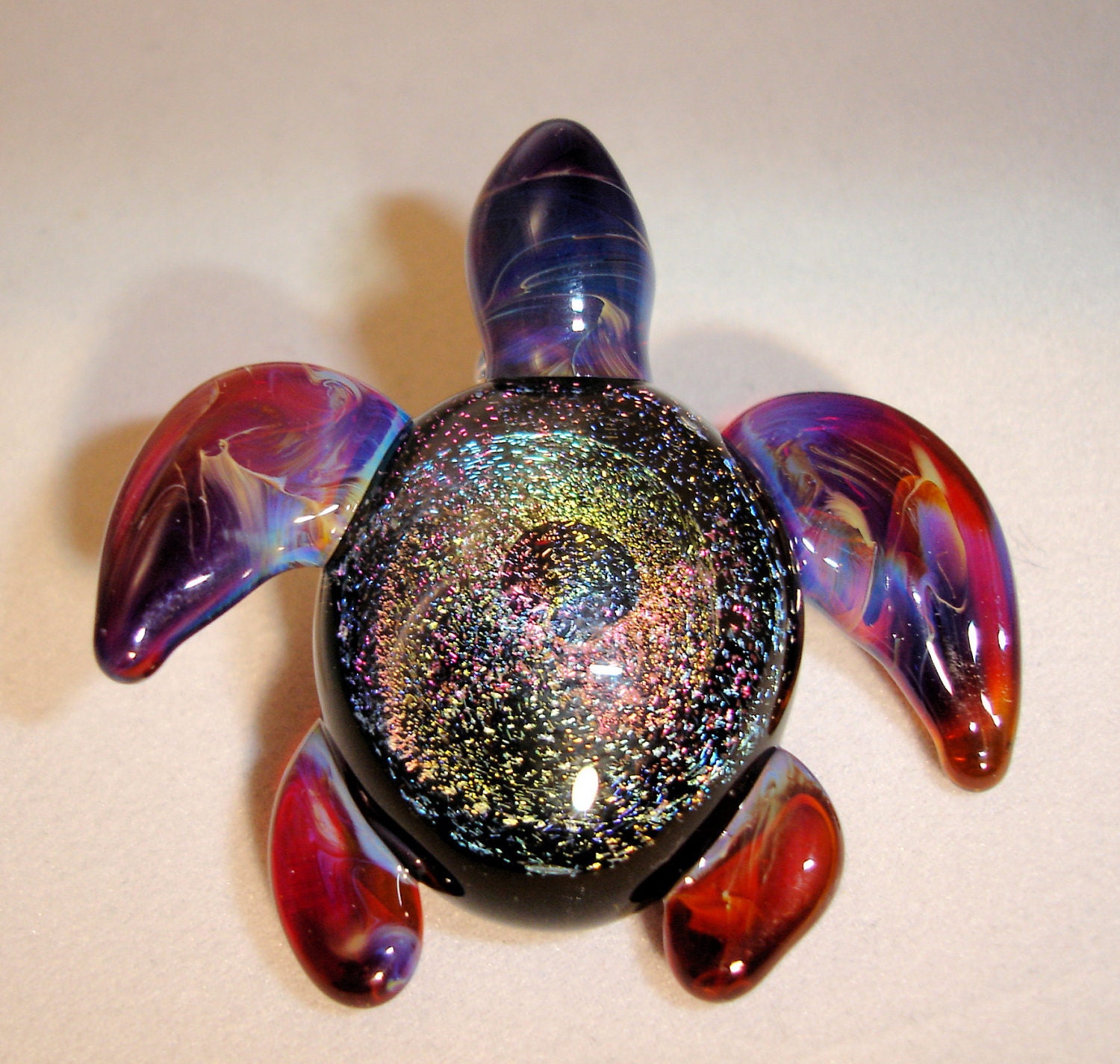 Hand Blown Glass Sea Turtle Dichroic Shell Lampwork Pendant (T5122) FREE SHIPPING