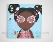 Cute girl wearing sunglasses , original artwork