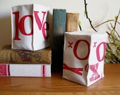 Love and XOXO - Pair of Hand Stamped Bookends in Red