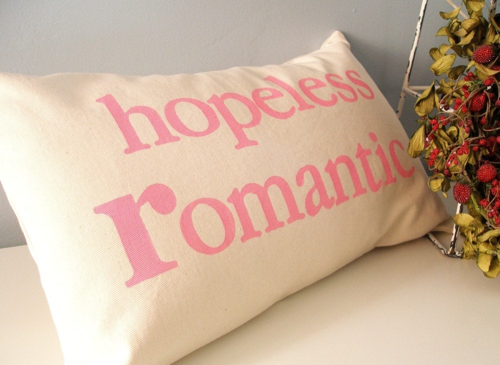 hopeless romantic - Hand Stamped Lumbar Pillow Cover