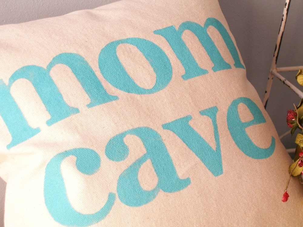 Mom Cave Hand Stamped Pillow Cover