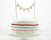 Cake bunting - personalized - mini fabric flags - red ink on calico