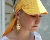 Tie back fabric sun cap - yellow white polka dot - 1950s style
