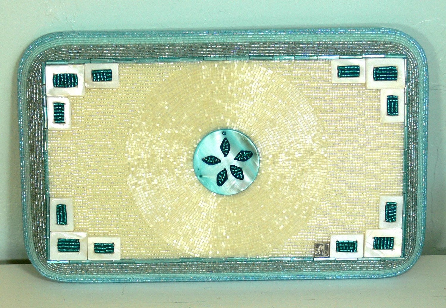 Peacock Feather Tray beaded jewerly keeper candle holder