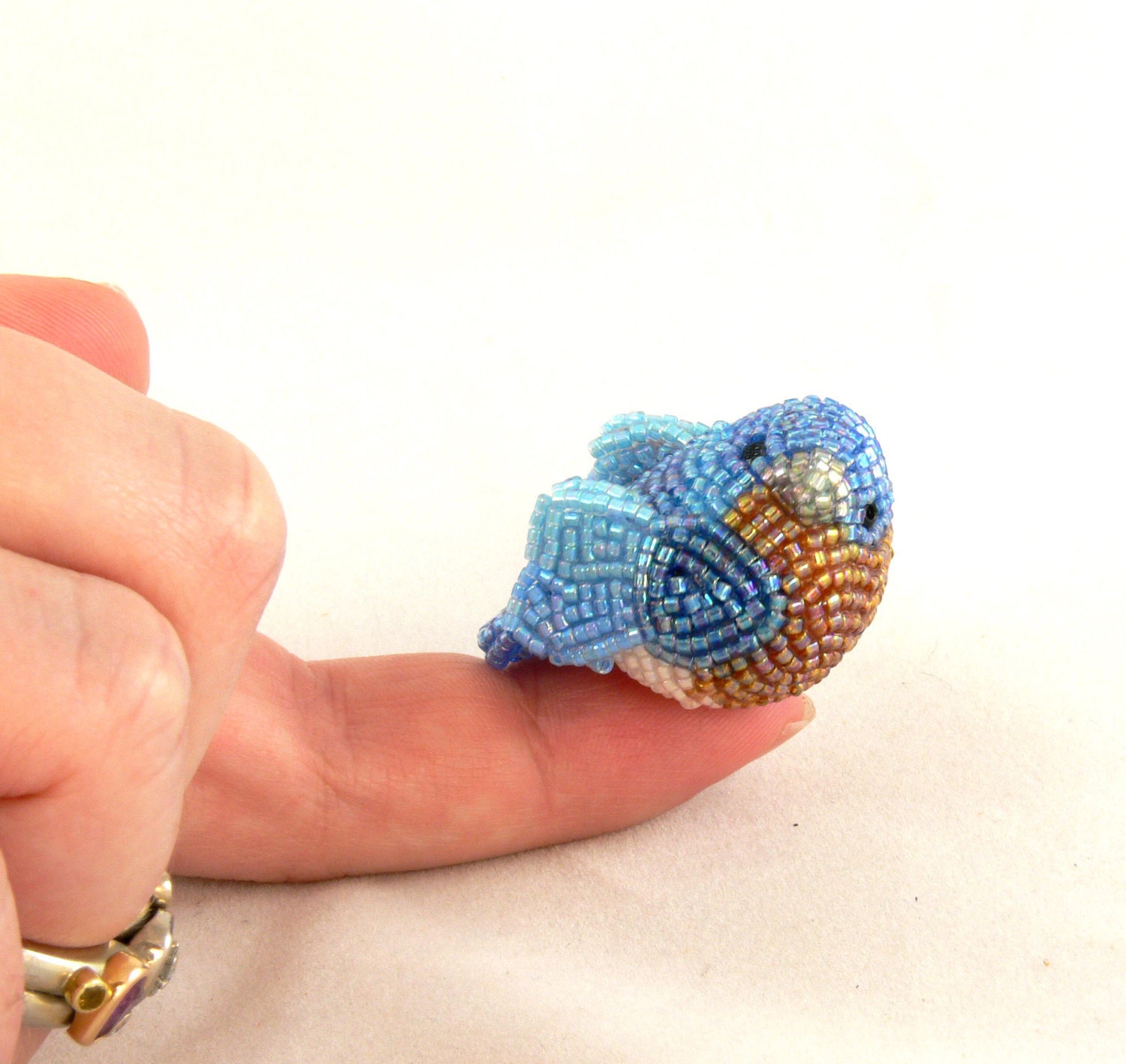 Bluebird Figurine Baby Beaded Eastern Bluebird of Happiness READY TO SHIP