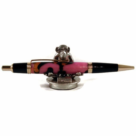 Unique Hand Turned Pen Made From Magenta and Black Acrylic