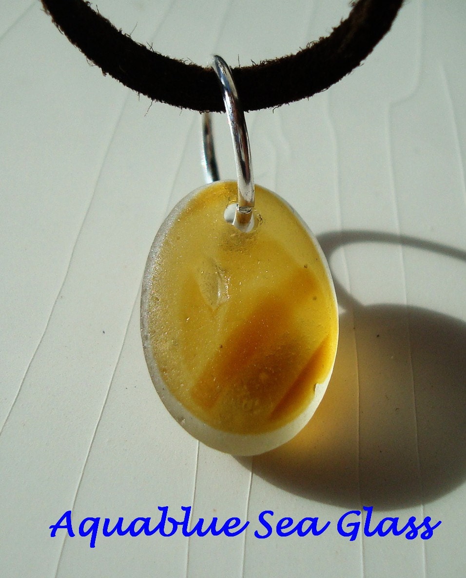 Drilled English Sea Glass Multi Small Pendant Free Shipping   (421)