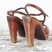 1970s platforms / 70s wood platforms / Bare Traps Cut Out Open Toe Heels