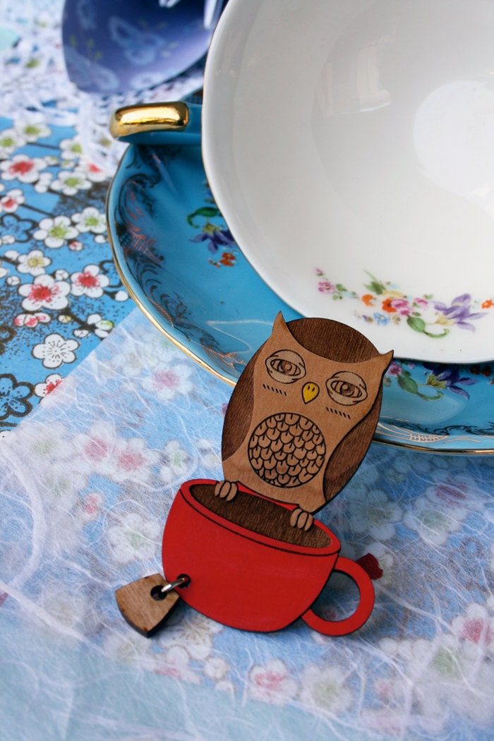 Cutie Hootie Wooden Brooch