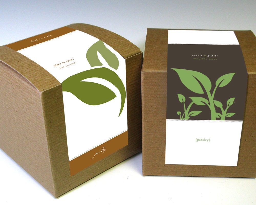 Eco-Friendly Herbs in a Box Wedding Favors - Leaves