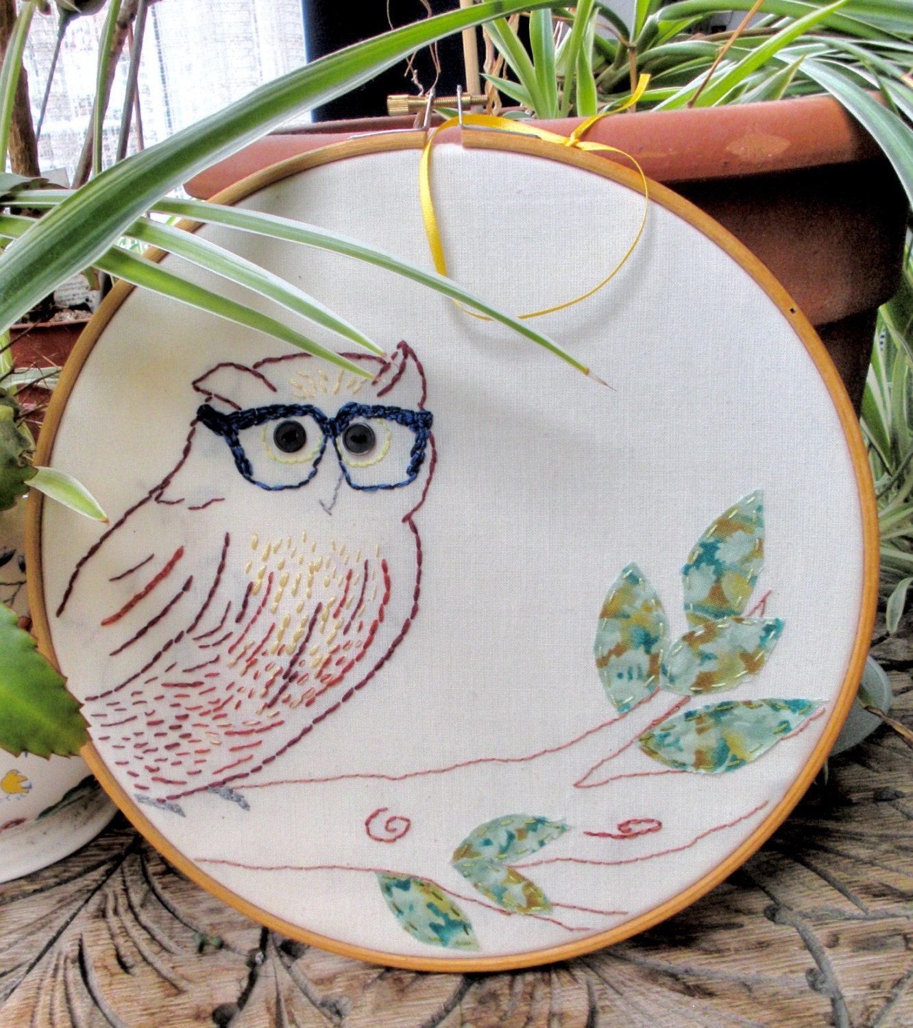 Mr. Tiberius Augustus, Librarian Extraordinare. Owl Embroidered Wall Hanging Decoration UK Seller