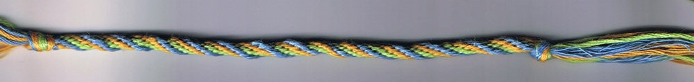 KUMIHIMO friendship bracelet blue, green and yellow b27-06