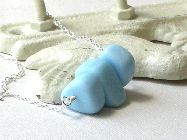 40% Off - Robins Egg Blue Nugget and Sterling Silver Necklace - Beach Pebbles