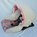 Pink toile with Ivory Rosebud Minky Infant Car Seat Cover with Matching Neck Strap Set Ships Today