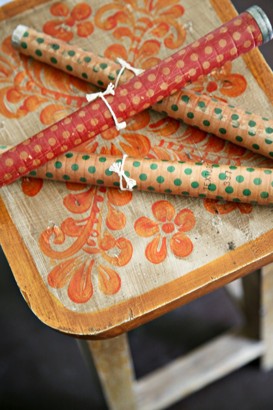 hand painted wooden stool