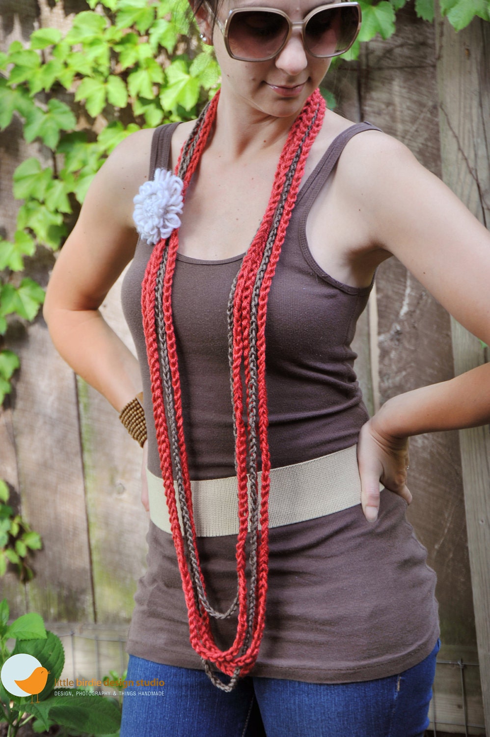 Knit Necklace with Flower