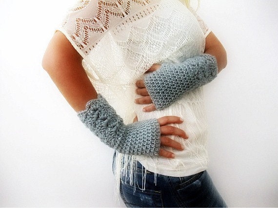 Silver Sparkled Crochet Fingerless Gloves