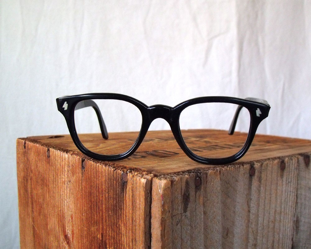 60s black Woody Allen frames eyewear geek horn rim no Rx