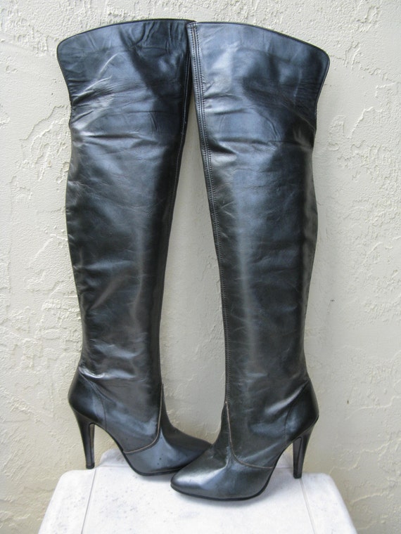 thigh high metallic silver boots