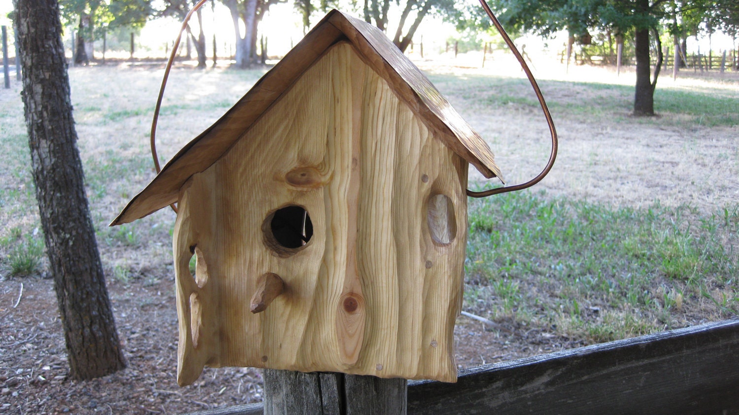 Birdhouse Rustic Copper Roof Sculpted O.O.A.K