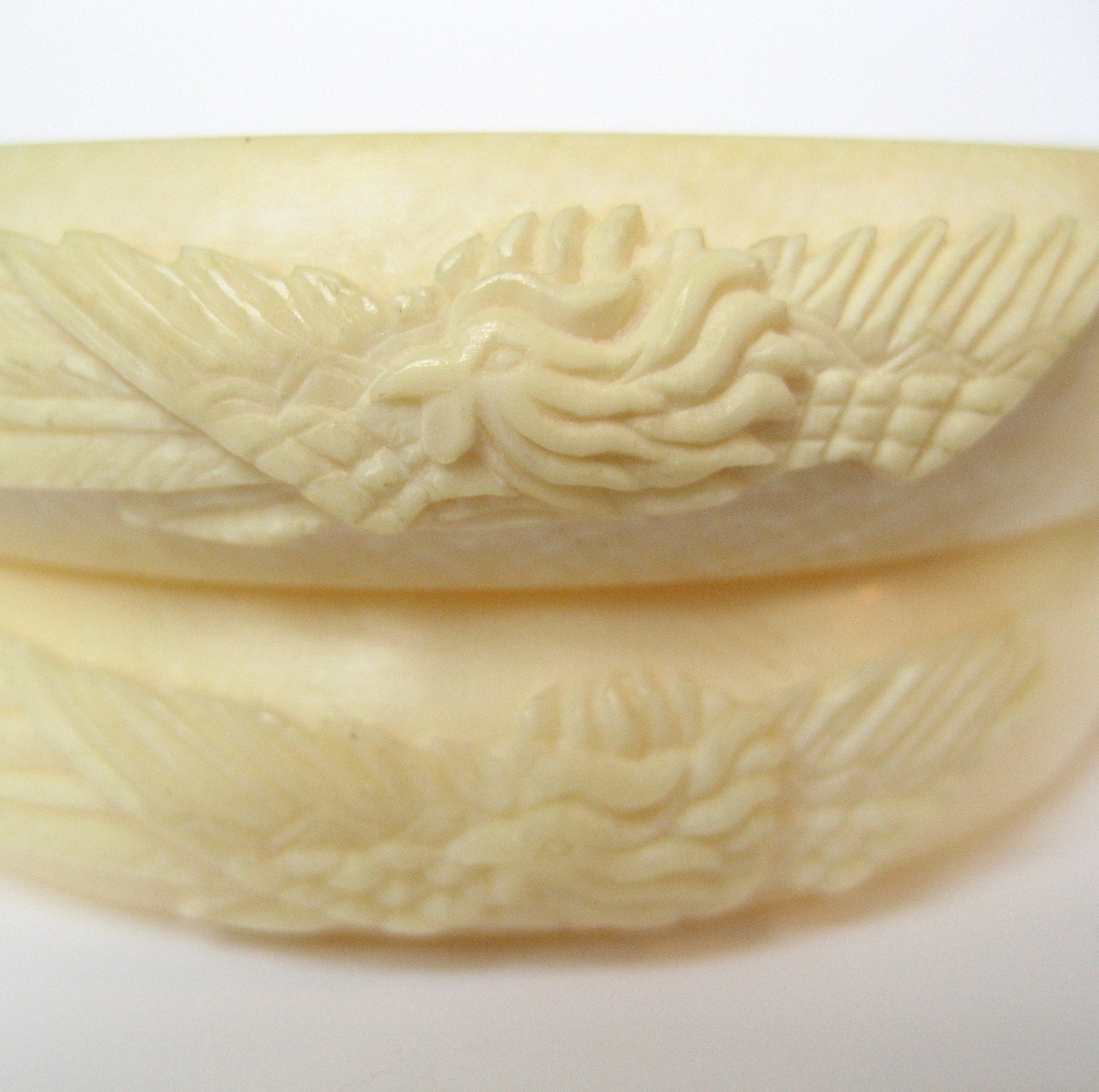 Pair of Carved Pre Ban Ivory Bangles with Phoenix' and Lotus Flowers