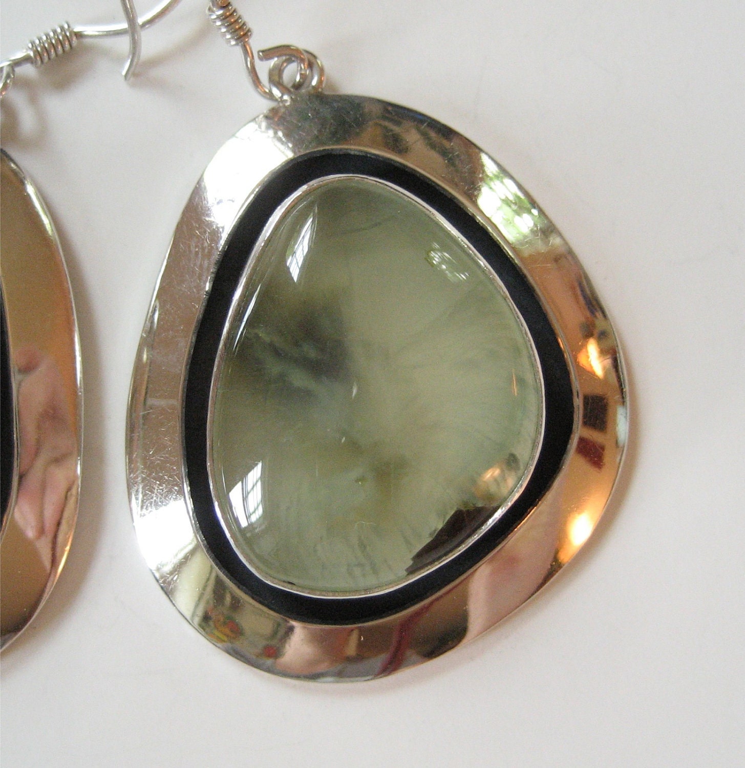 Sterling Moss Agate Earrings, Signed OSCAR'S, Large
