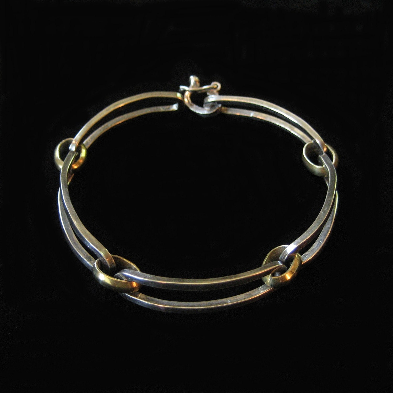 Taxco Sterling Silver Bracelet with Brass, Modern Mexico Design
