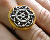 Marina Nautical Vintage Button Ring in Mustard Yellow and Silver