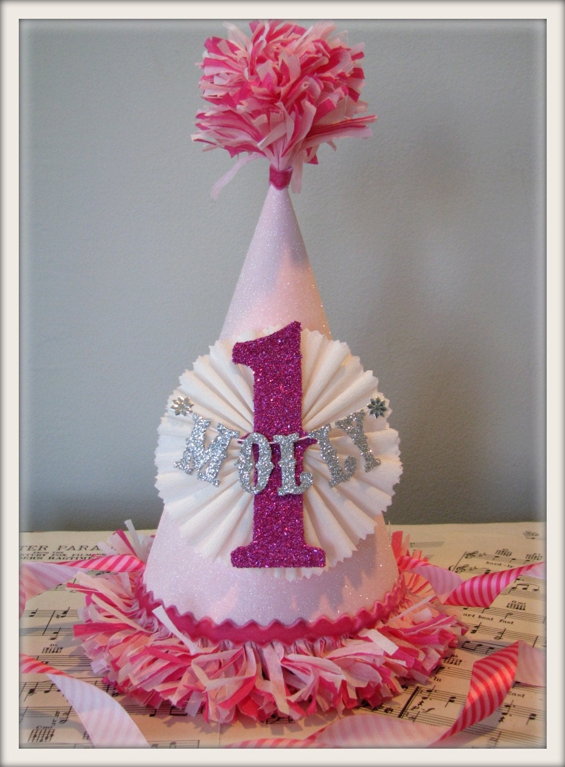 personalized vintage inspired 1st birthday hat in PINK