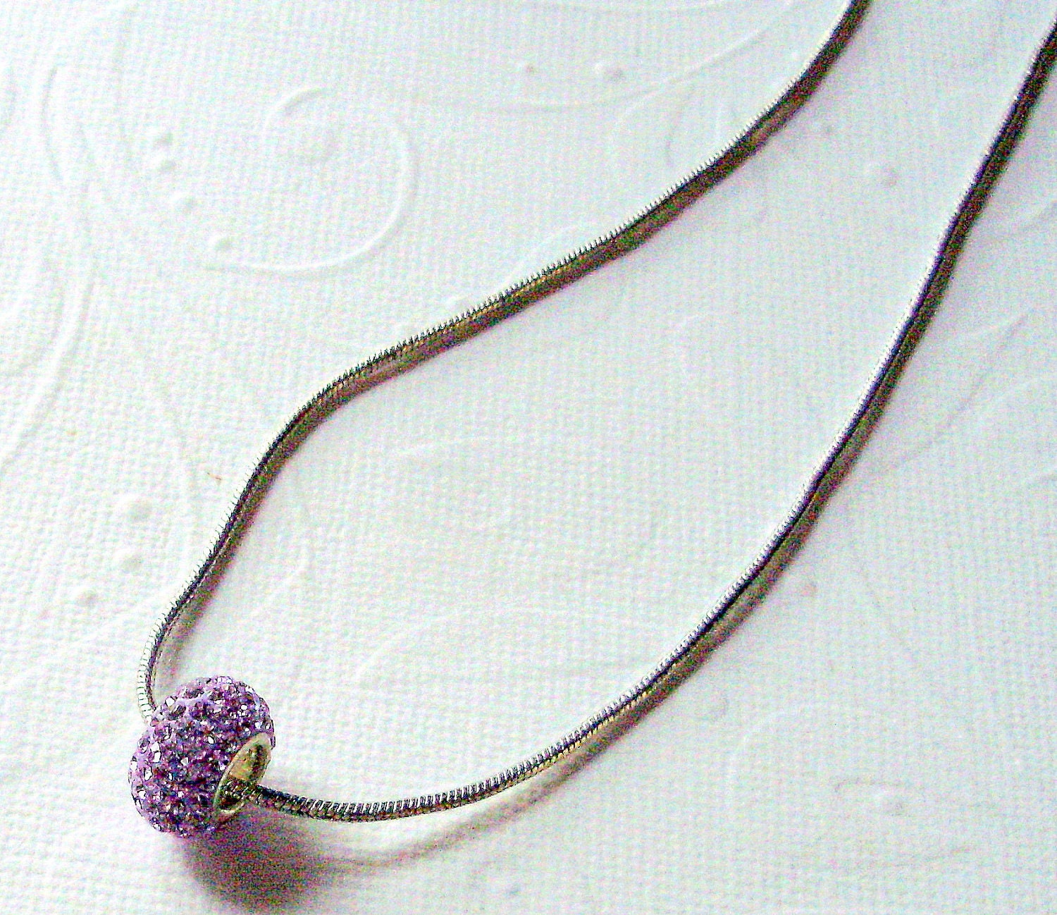 Necklace/Pendant-Swarovski Crystal Necklace-Purple Bead On Silver Chain- Purple Silver Necklace-Silver Snake Chain
