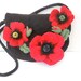 Poppies...A Black and Red Hand Felted Messenger Shoulder Bag. Wet Felted and Needle Felted by Hand