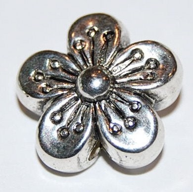 Silver Plated Beads -  ccb plated flower -  acrylic plastic  - 15mm    hole 1.5mm