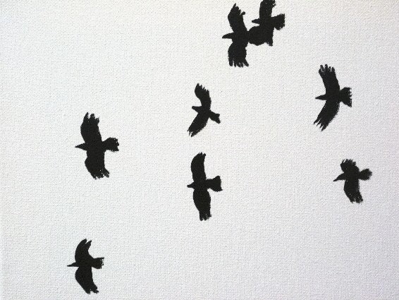 Black Crows on White- Original Painting by Jamies Art 8x10