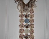 Cream, Red Floral, Blue Yo Yo Door or Wall Hanging with Bells