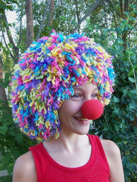 Confetti Squiggles Clown Wig Rainbow Yarn 7 to Adult Ready to Ship