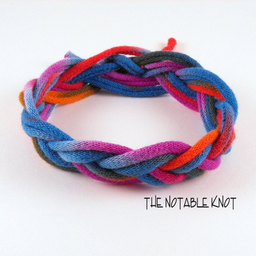 Rainbow Sailor Bracelet - Size Small, Turk's head knot, T shirt yarn Continuous Braided Bracelet S2
