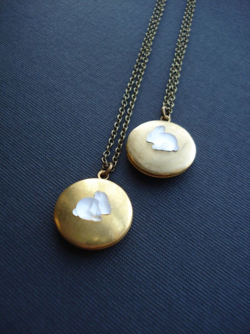 Bunny Locket Necklace, Follow The White Rabbit Locket Necklace. Easter Jewelry, Vintage, Gift for Her Under 25