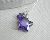 Purple Crystal Stars Pendant Necklace In Sterling Silver, Mother Necklace, Mommy And Me, Purple, Mother's Day, Amethyst