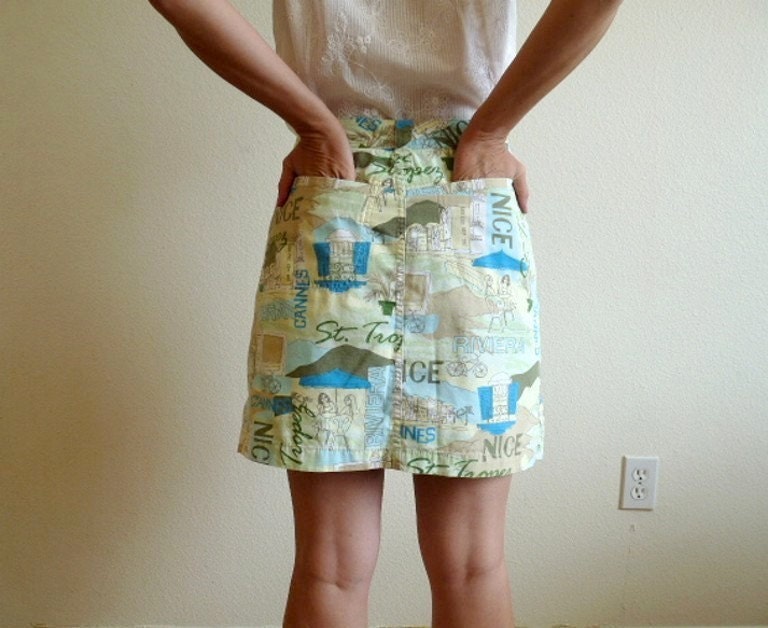 Vintage 60's Mini Skirt Shorts by French Cuff Size Small Summer Fashion