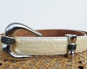 SALE Vintage Belt Judith Jack Silver Marcasite Buckle Genuine Calf Leather Belt