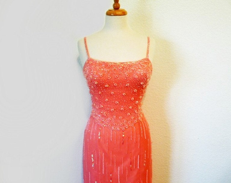 SALE Exquisite 1980's Beaded Pink Silk Dress Sweetheart BOB MACKIE Wedding, Prom Glamorous Bridal Evening Gown Size 8